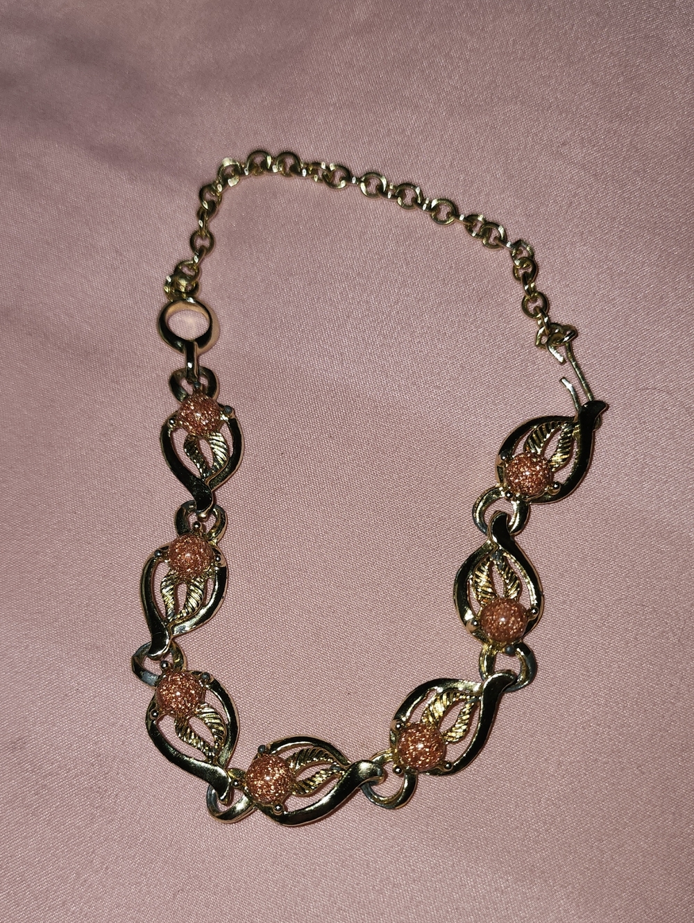 Gold-Tone Bracelet with Rose-Gold Glitter Accent Beads